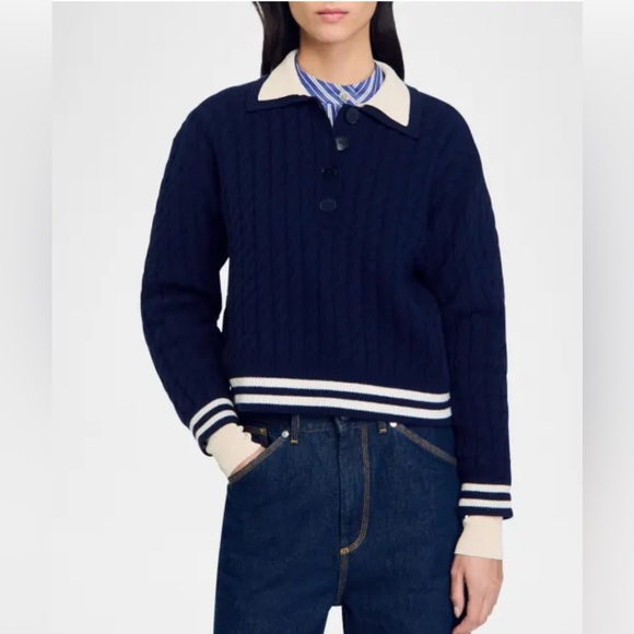 NEW Sandro Fred Polo Cable Wool Cashmere Sweater